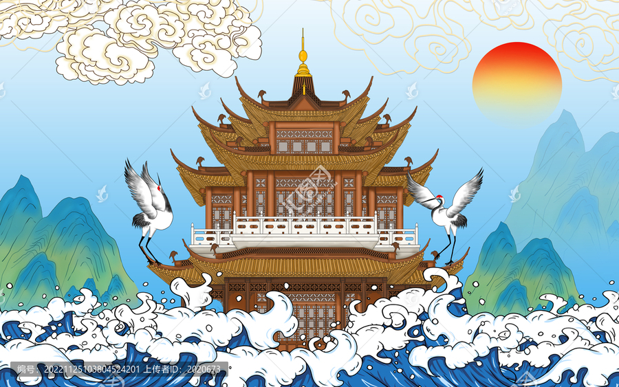 海浪閣樓祥云山水