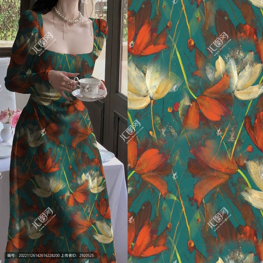 數(shù)碼印花服裝花型女裝油畫花卉