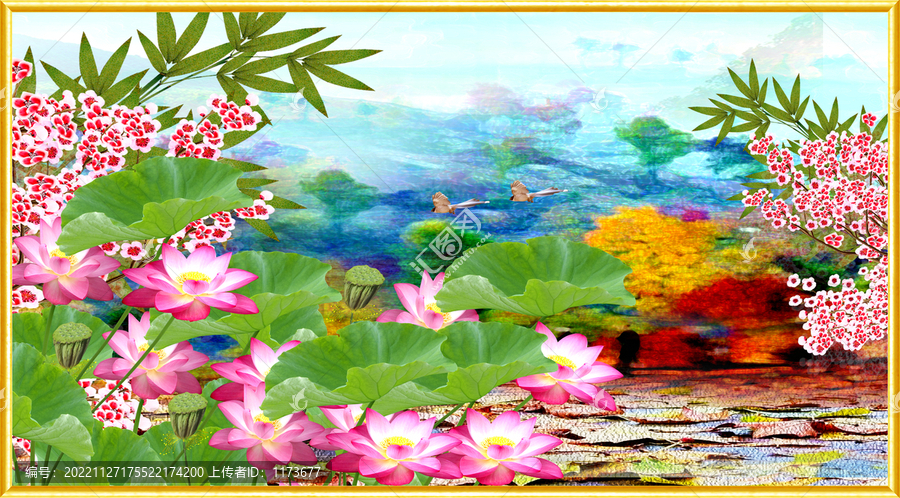 荷花油畫