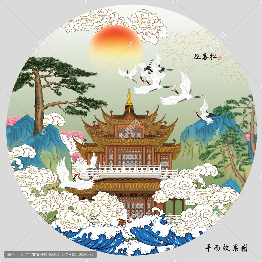 祥云閣樓山水裝飾畫