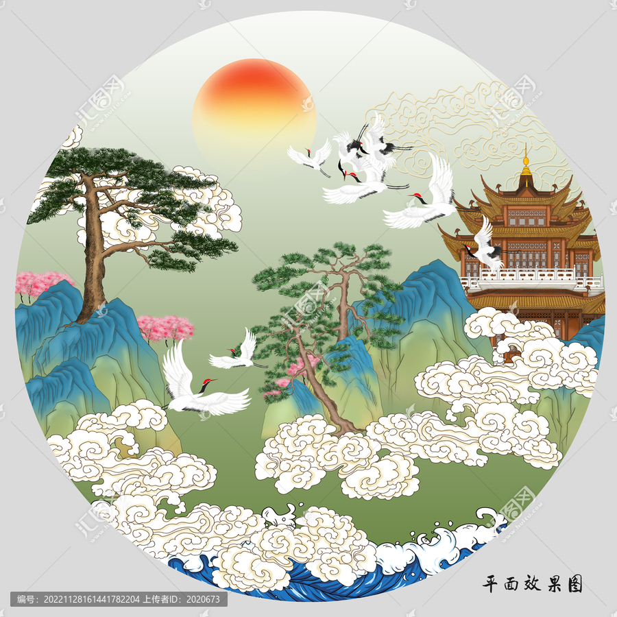 輕奢國潮山水裝飾畫