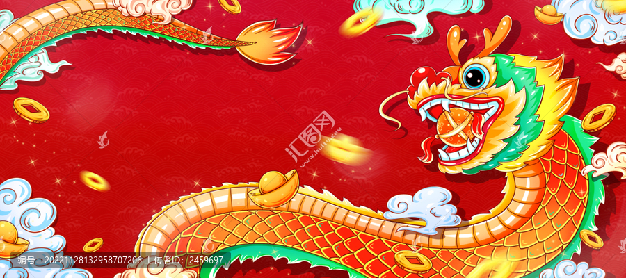 國(guó)潮新年春節(jié)舞龍賀歲插畫(huà)