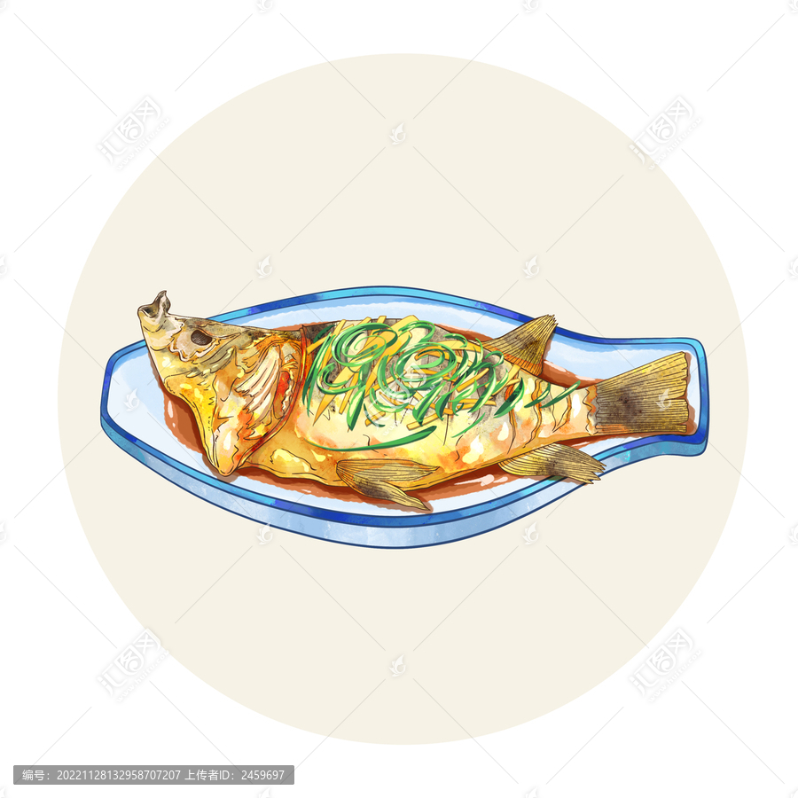 手繪水彩傳統(tǒng)美食清蒸魚