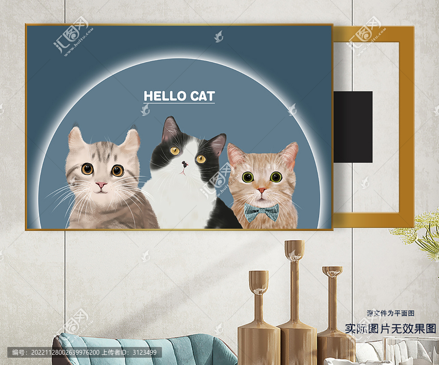 可愛(ài)卡通三只貓咪裝飾畫(huà)
