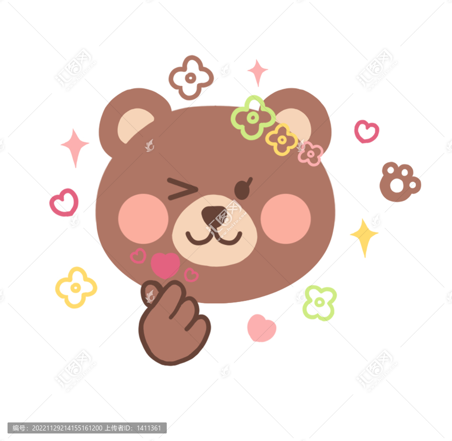 可愛卡通比心熊圖案