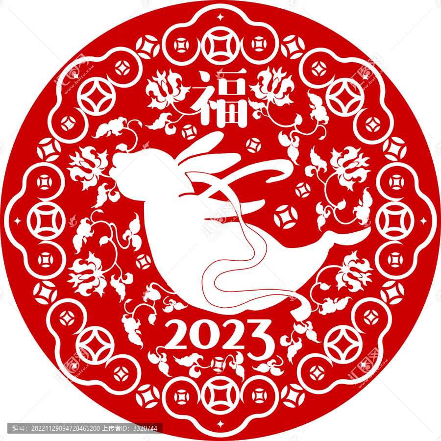 兔年窗花白兔銅錢紋圖案