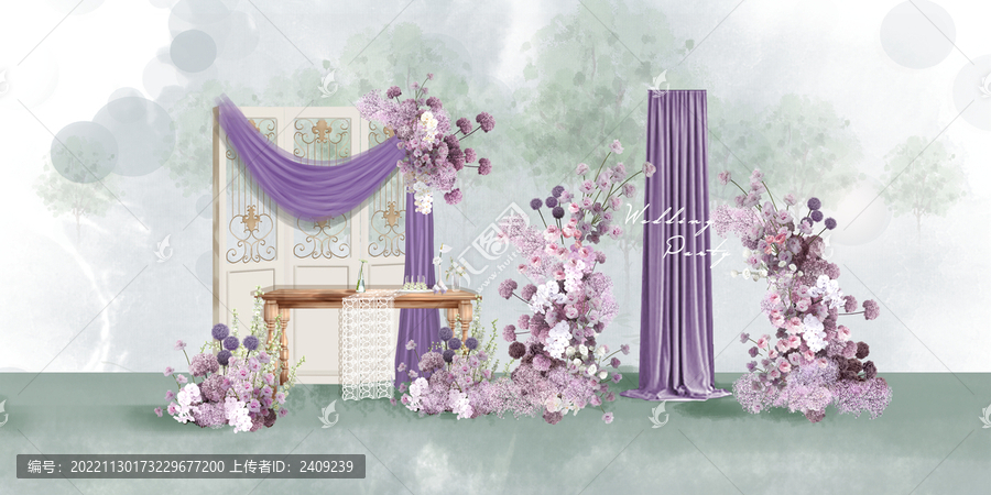 粉紫色婚禮合影區(qū)