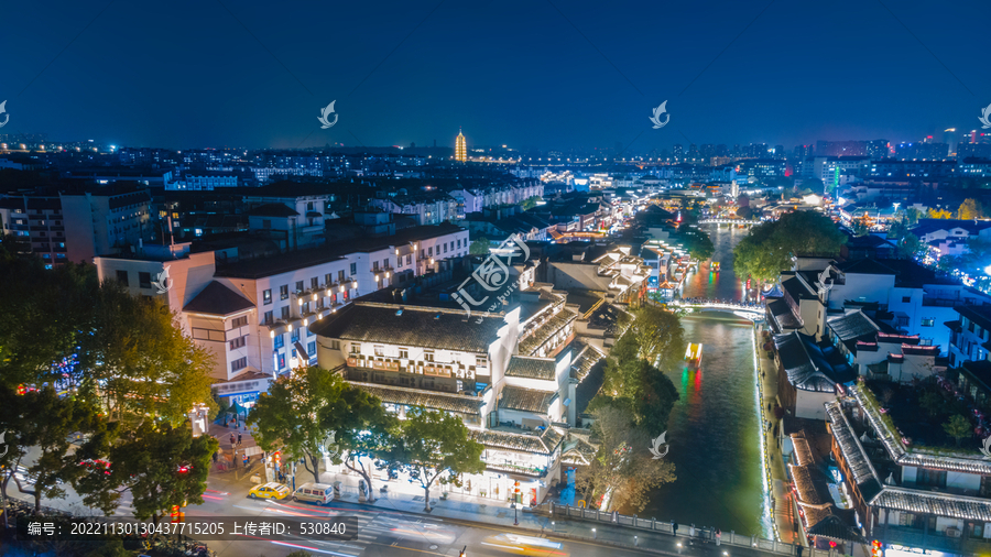 航拍南京老城夜景