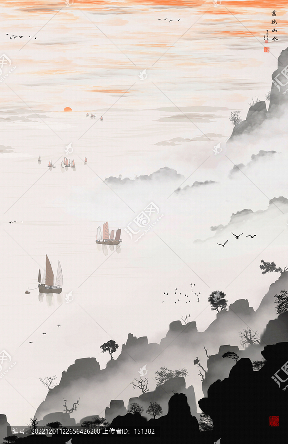 禪境水墨山水畫