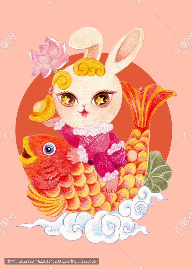 年年有余兔新年國(guó)朝插畫(huà)