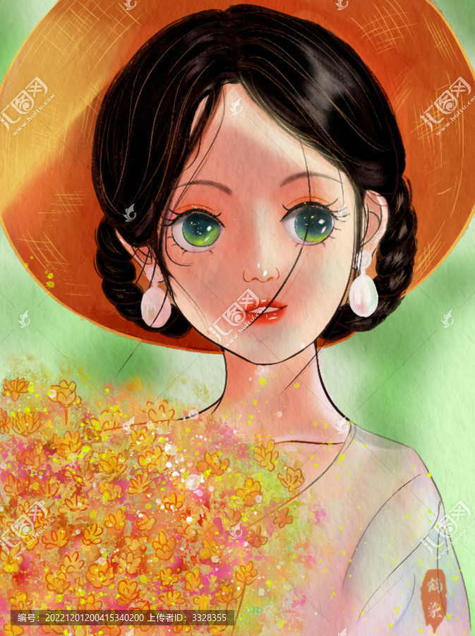 在陽(yáng)光下采花的小女孩