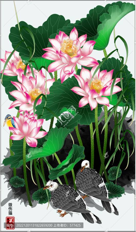 古典蓮花鼠繪