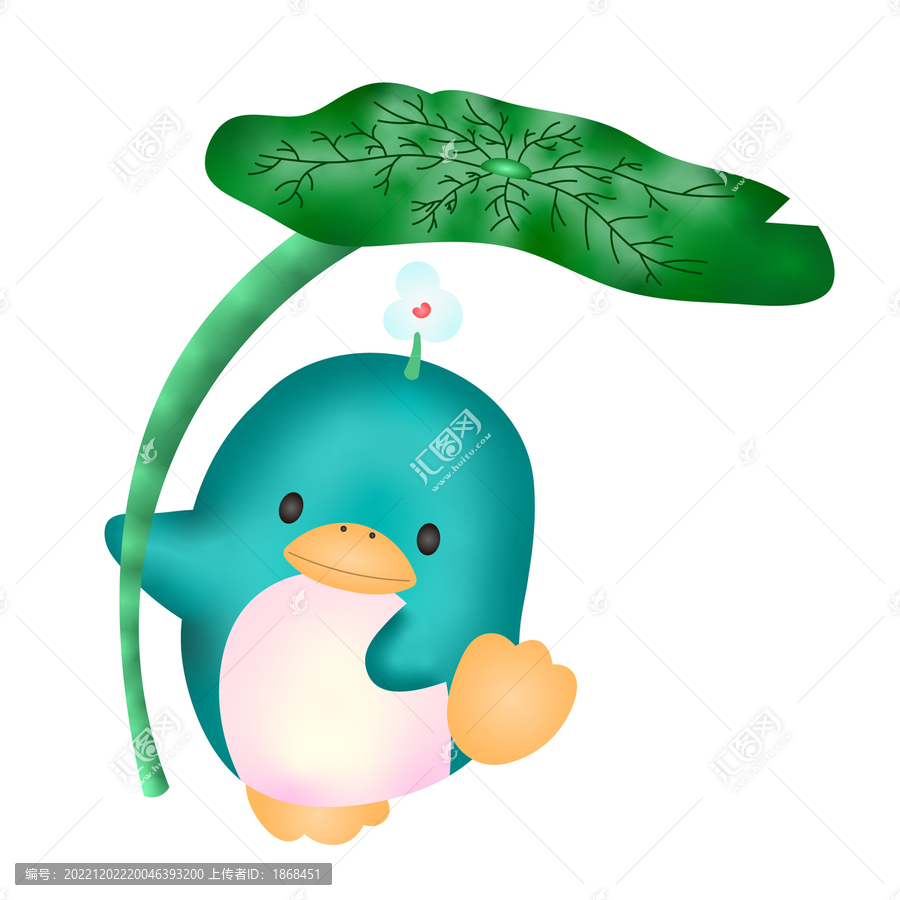卡通矢量圖企鵝撐荷葉