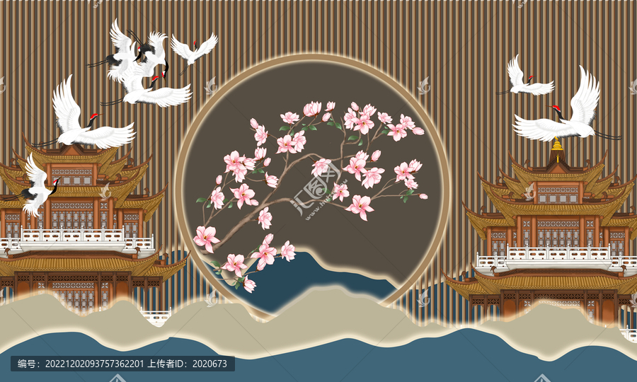 新中式閣樓柵格背景