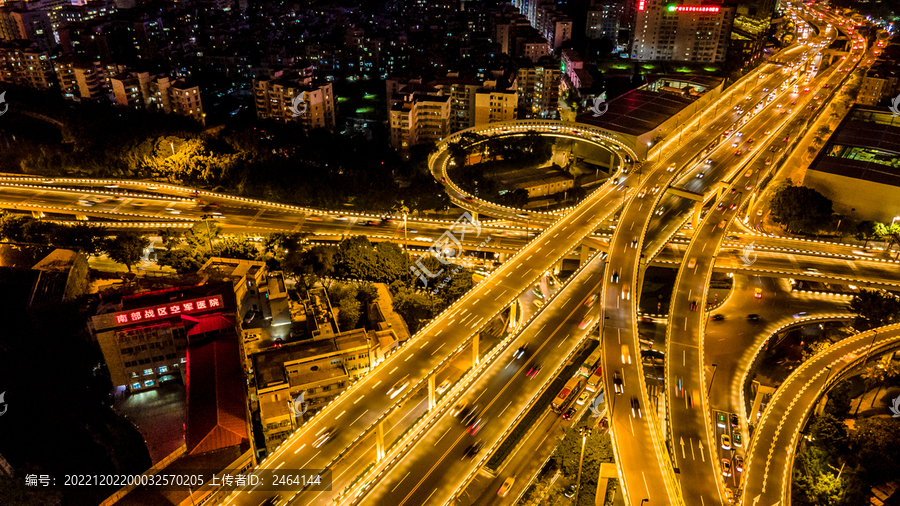 广州都市夜景高架桥车流航拍