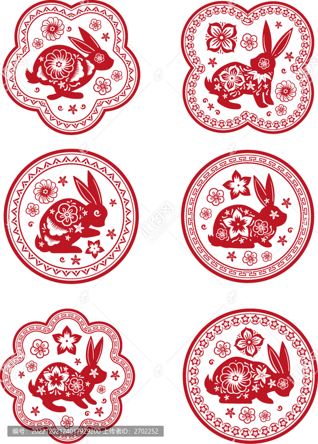 卡通手繪中國(guó)風(fēng)窗花兔子剪紙