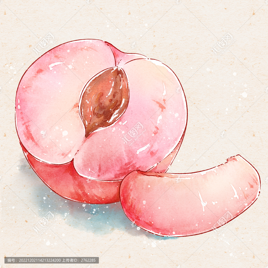 水彩水蜜桃水果插畫