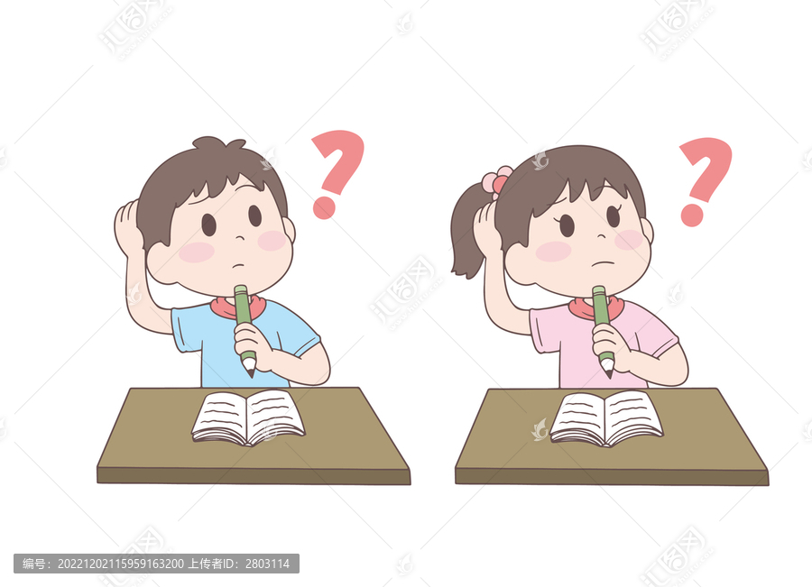 卡通學(xué)生問(wèn)號(hào)思考舉矢量插畫