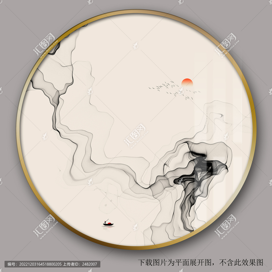 水墨線條圓形裝飾畫(huà)
