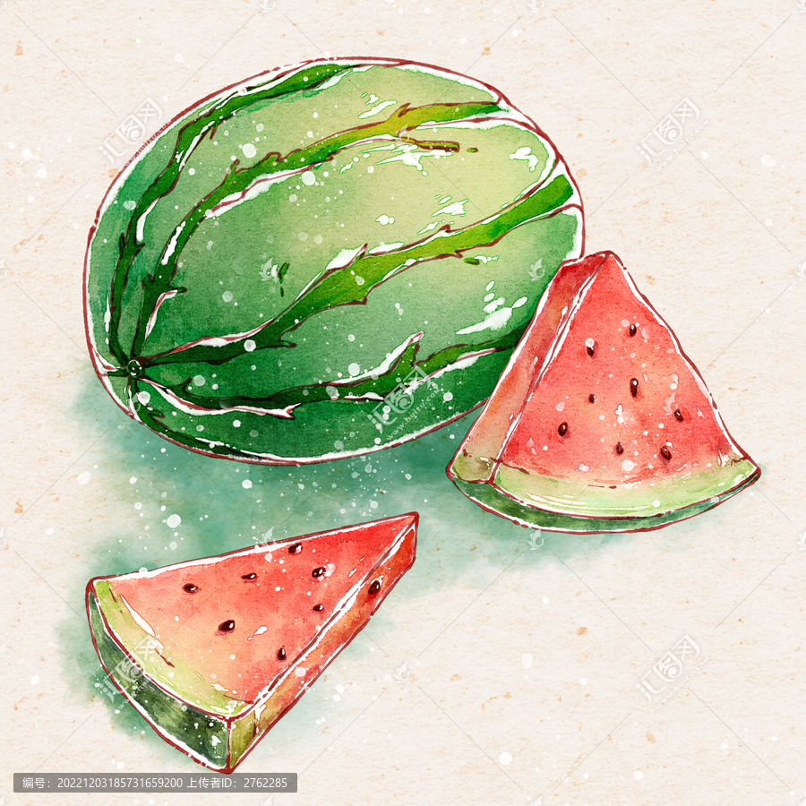西瓜水彩水果插畫(huà)