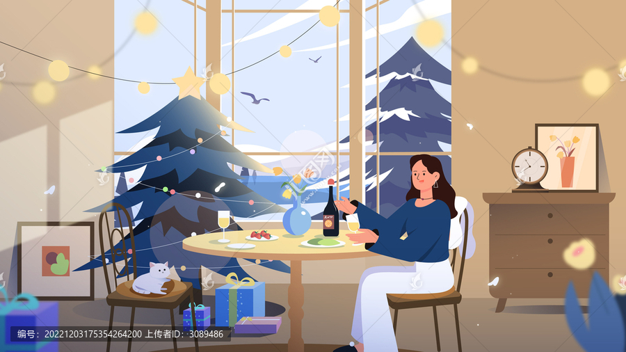 圣誕節(jié)女孩和貓咪的午后小憩