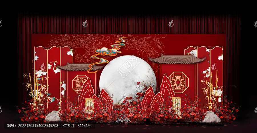 紅色中式婚禮手繪效果圖