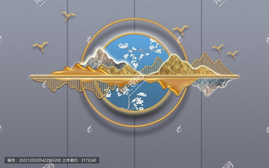 新中式3D立體浮雕背景墻