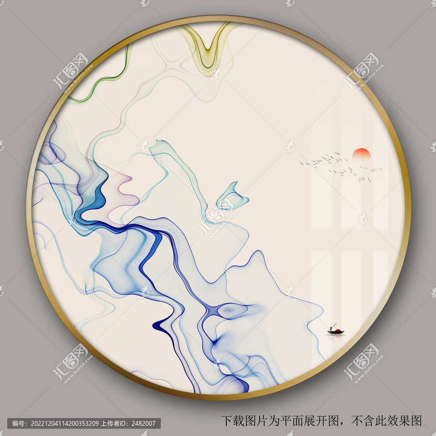 新中式彩色线条山水画