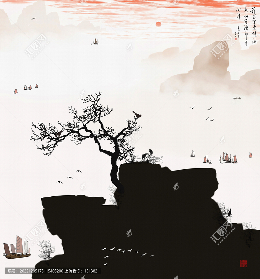 禪境水墨山水畫
