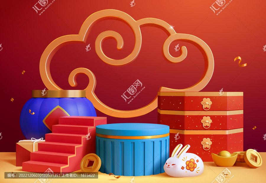 紅色三維新年裝飾素材背景