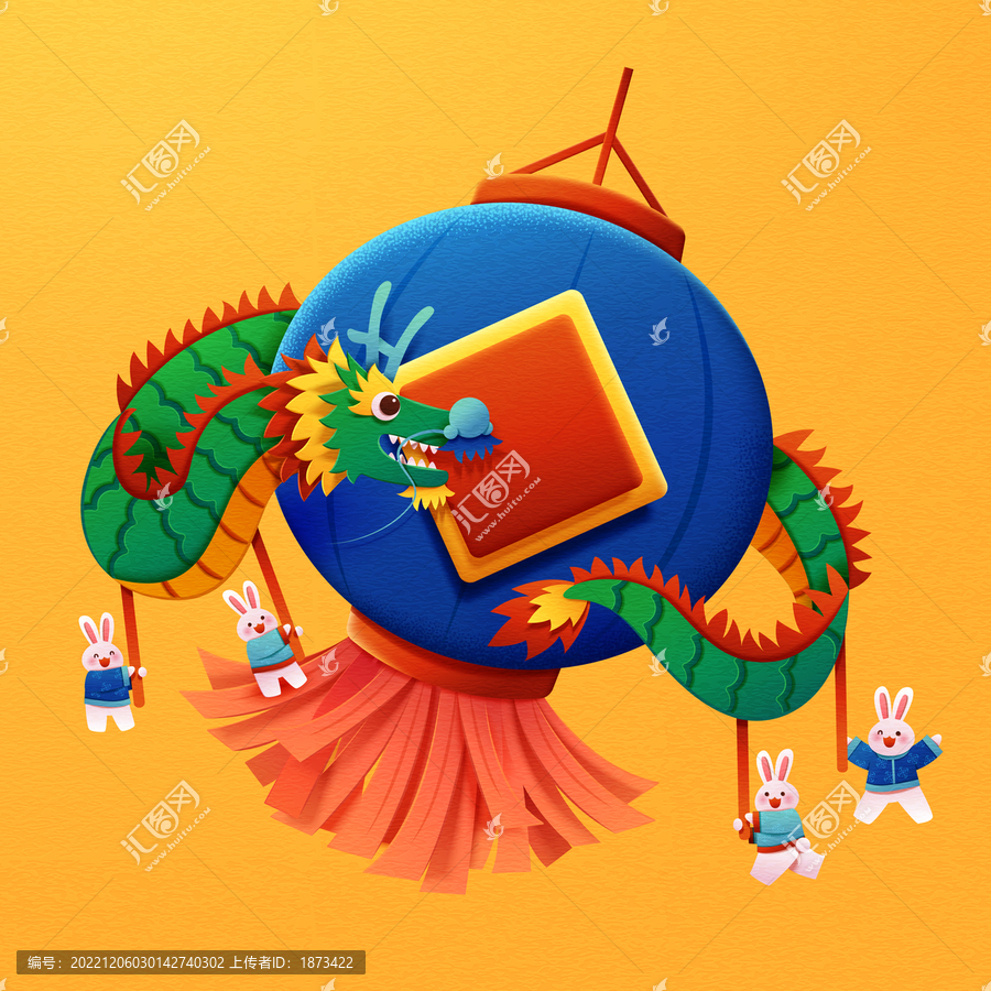 剪紙風(fēng)兔子舞籠新春素材