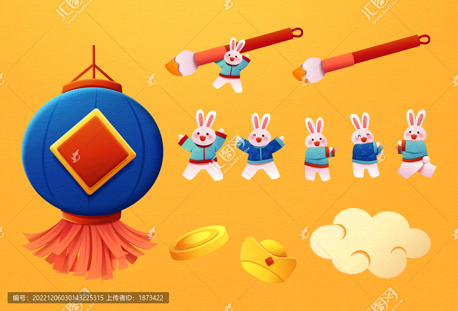 剪紙風(fēng)小兔子新春素材