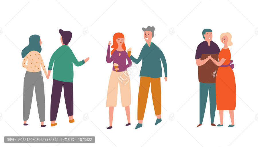 浪漫情侶約會(huì)扁平插畫(huà)素材
