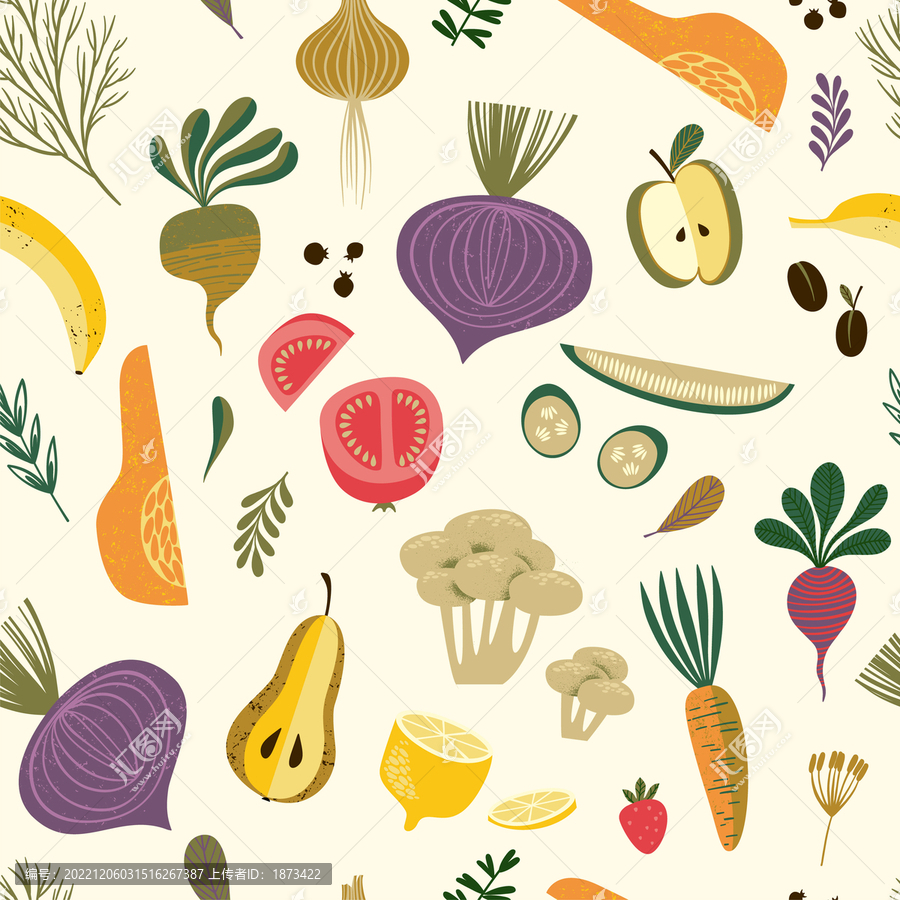 新鲜蔬菜水果四方连续纹样插图