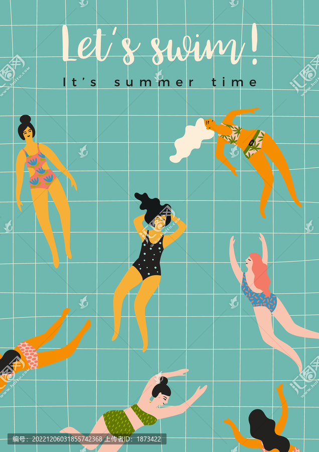 夏日游泳矢量插圖
