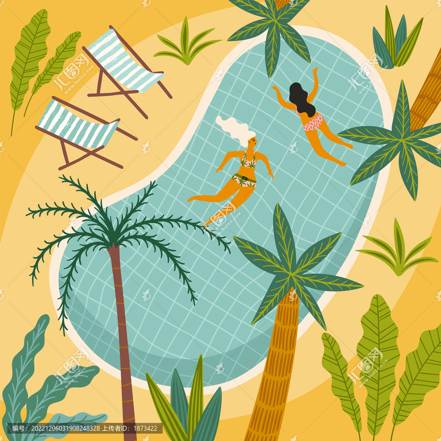夏日游泳手繪風(fēng)矢量插圖
