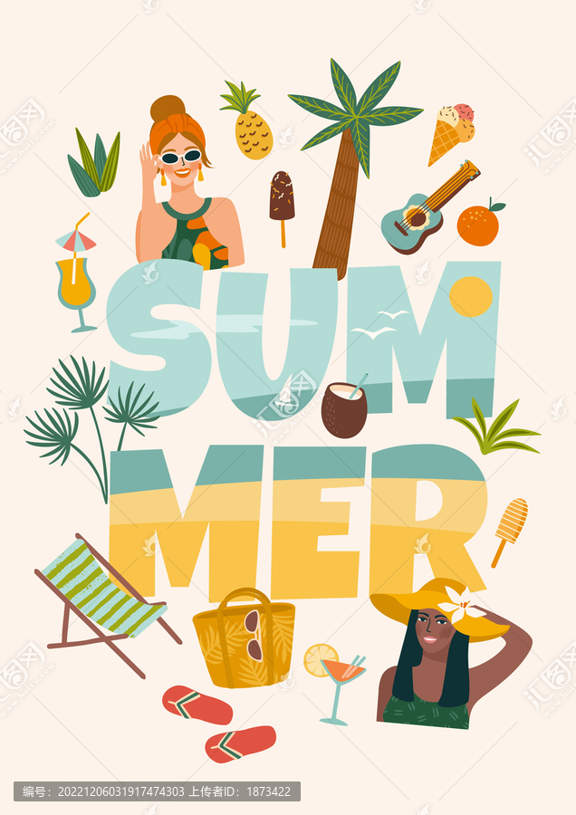 夏日女性矢量插圖