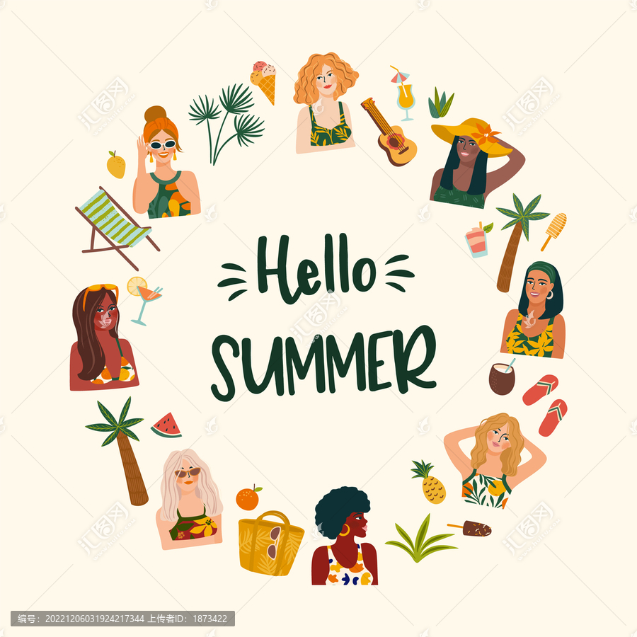 夏日女性矢量插圖集合