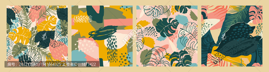 抽象风热带植物四方连续插图集合