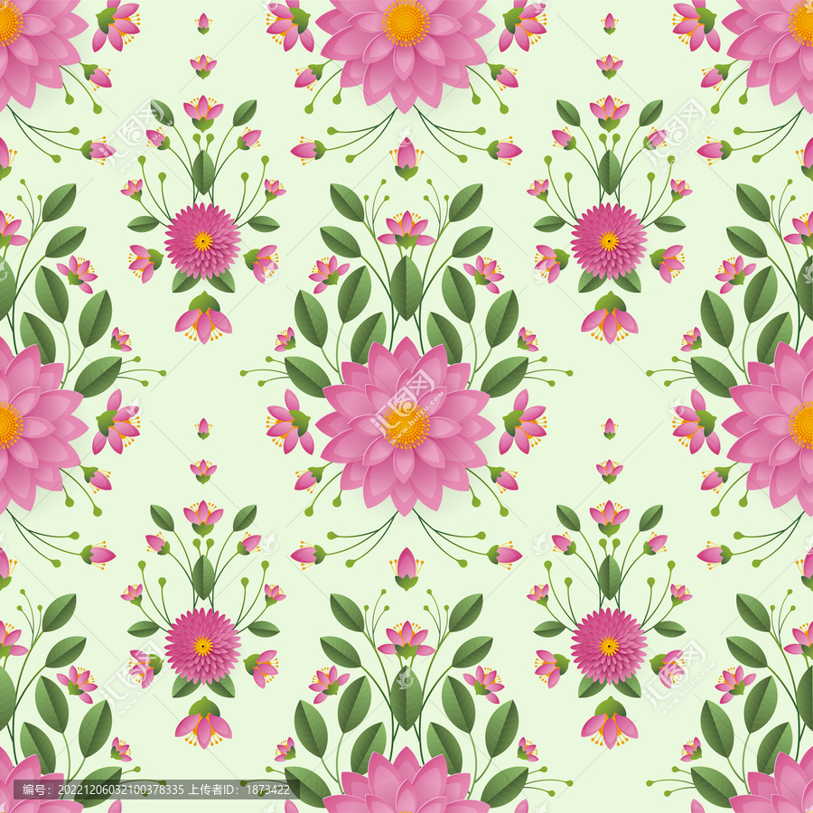 复古粉红色纸艺花卉整齐排列四方连续纹样
