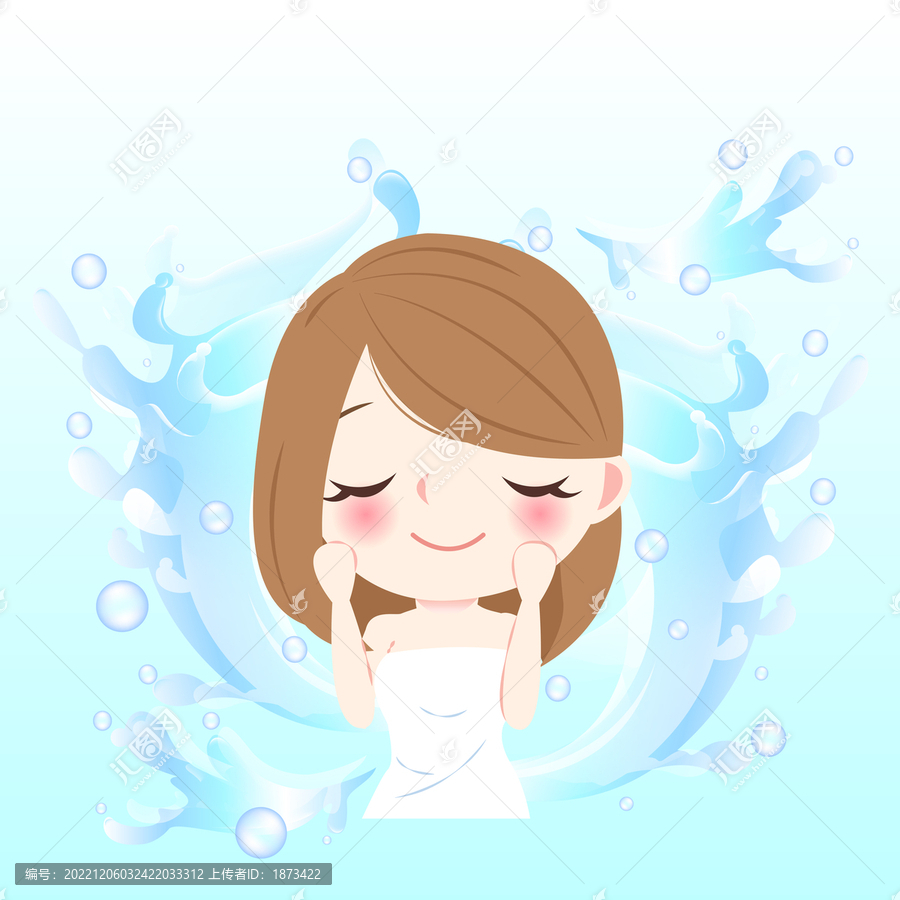 女性闭眼补水或洗脸,抽像概念平面插图