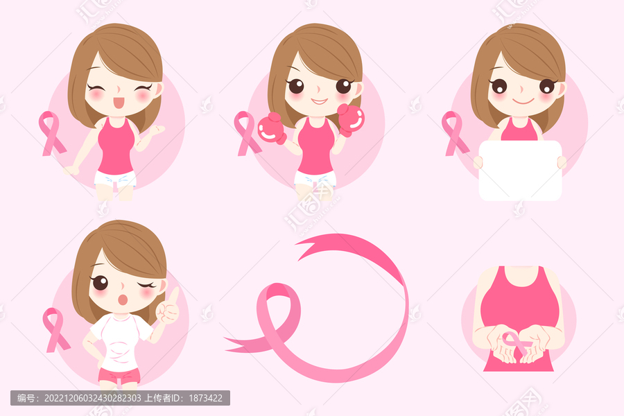女性與粉紅絲帶,乳腺癌防治插圖素材集合
