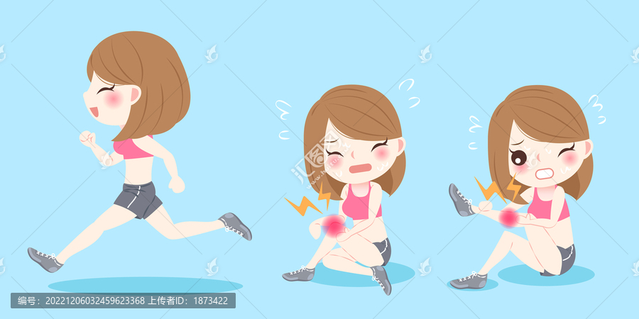 女性跑步造成的腿部傷害平面插圖