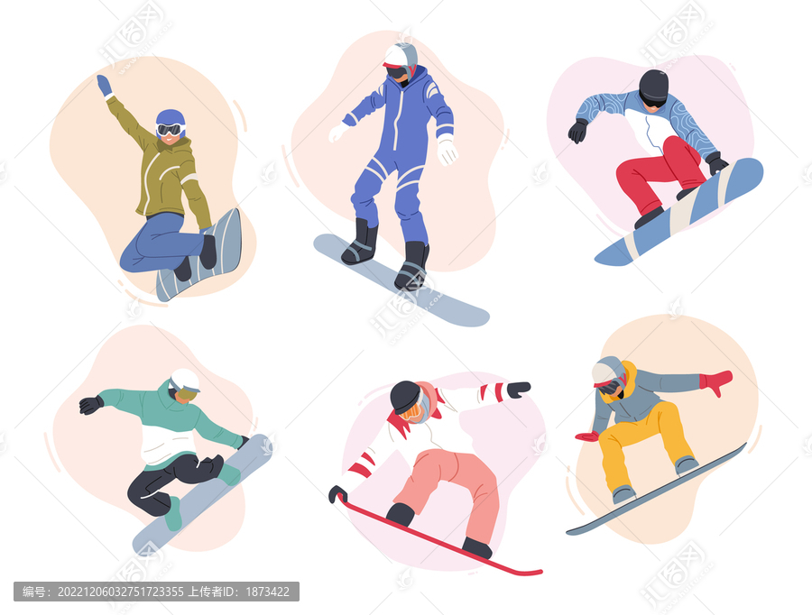 滑雪運動員扁平風插圖素材合集