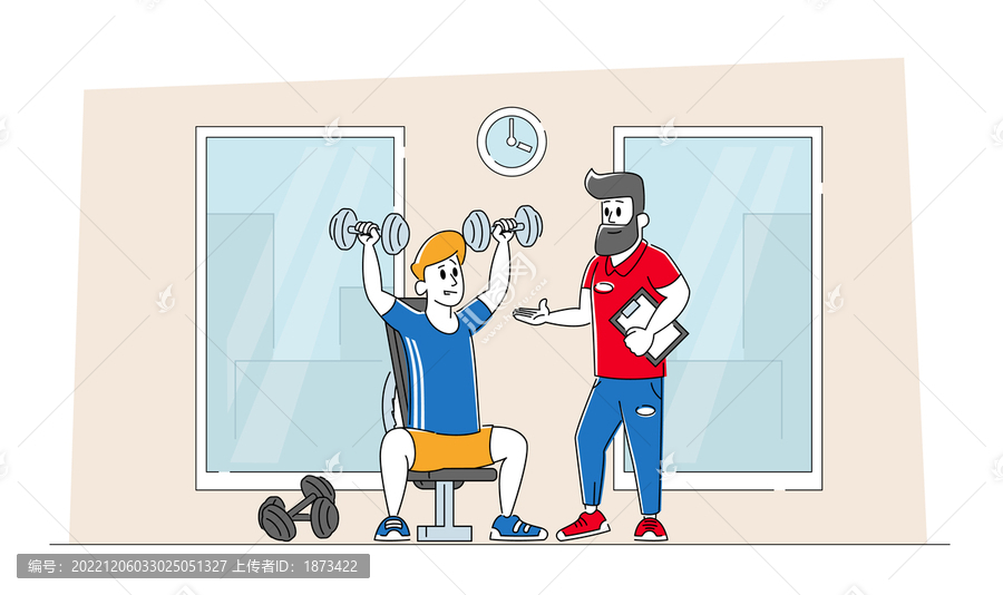在教练的指导下,健身房举哑铃插图