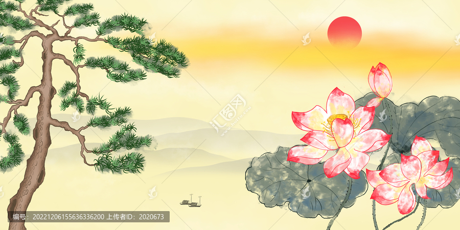 迎客松山水畫