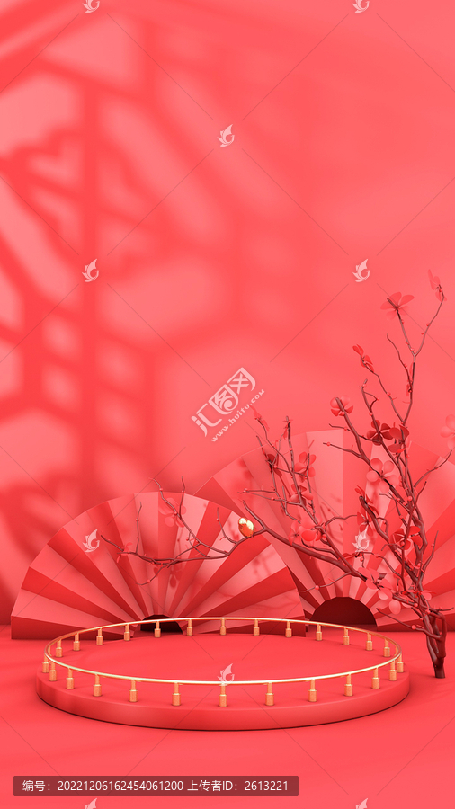 C4D新年紅色展示場景情景