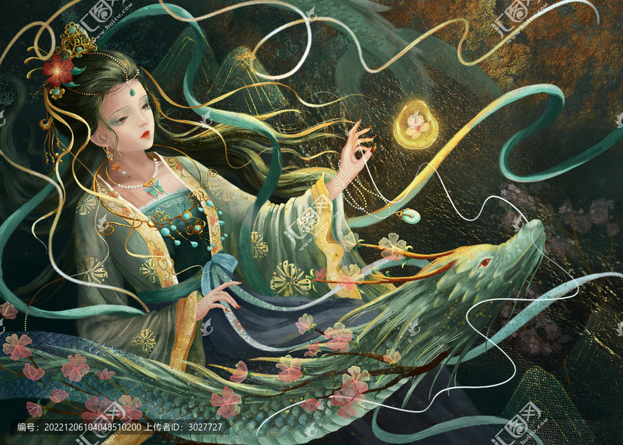 春青龍古風(fēng)水墨美人桃花