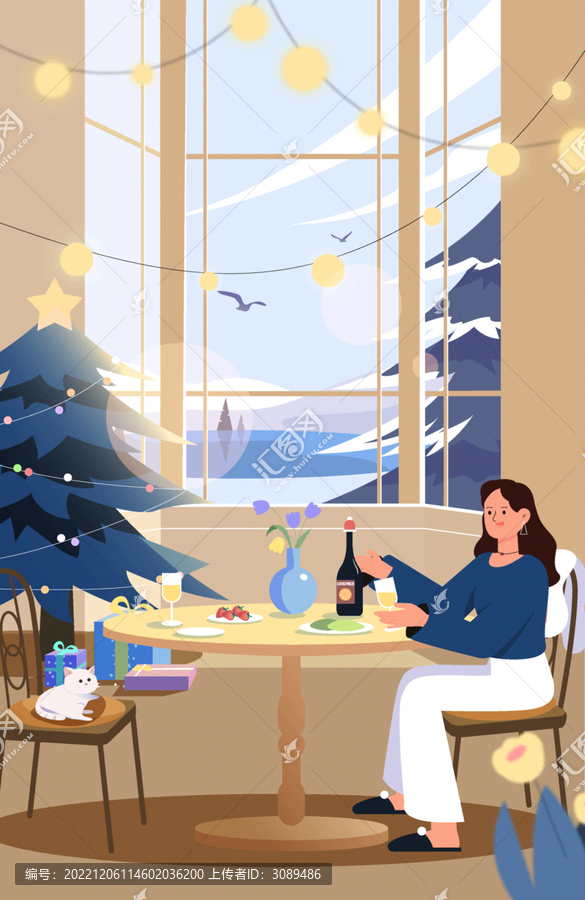 冬季下雪的圣誕節(jié)女孩和貓咪