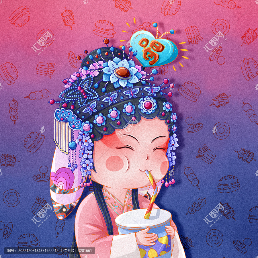 京劇國潮風垂耳兔妖妖吃喝玩樂